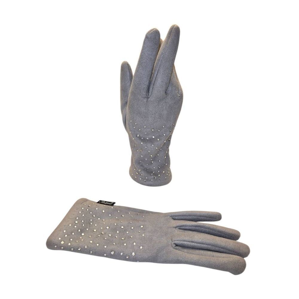 Antonio Women's Size M Grey Faux Suede Rhinestone Embellished Gloves